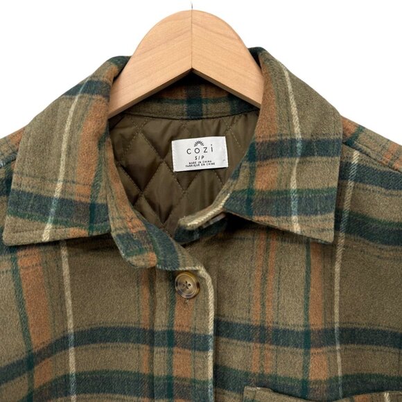 Cozi Scala Woven Shacket Womens Brown Plaid Lined Long Sleeve Jacket Size S - Picture 6 of 12